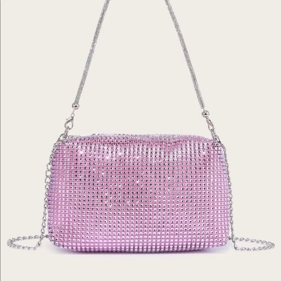 Pink Rhinestone Evening Party Clutch Prom Bag Purse - NEW - Picture 2 of 6